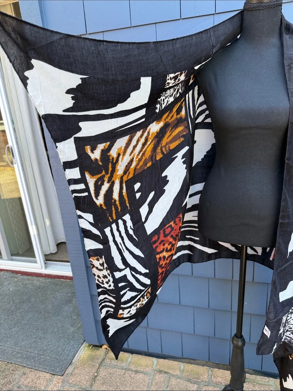 Jessica McClintock Animal Print Black White Brown Wrap Scarf